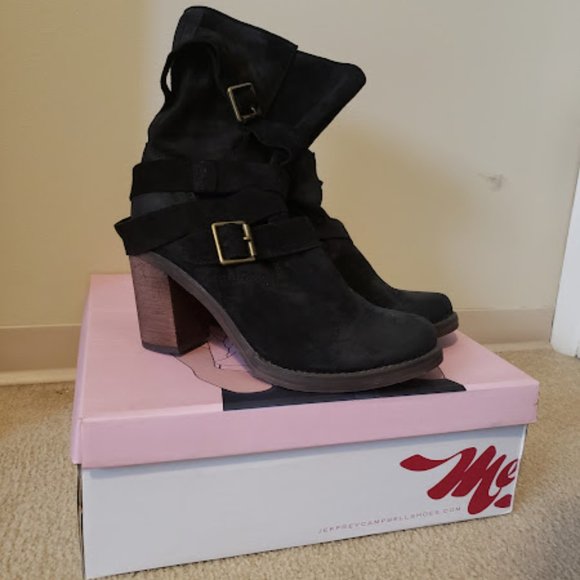 Jeffrey Campbell Black Suede Buckle Wrap Boots (size 8), style: France - Picture 1 of 2
